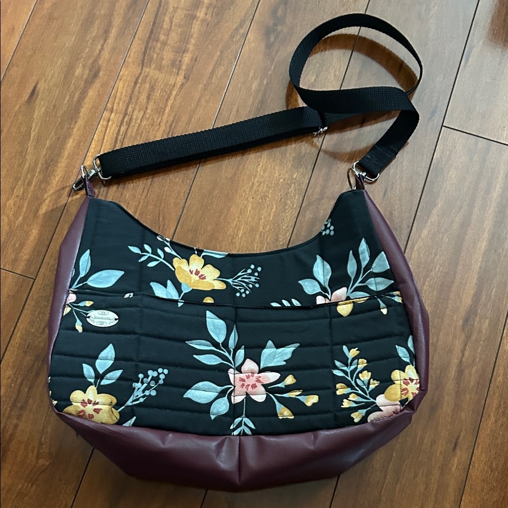 Floral Patterned Shoulder Bag - Black and Brown